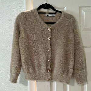 Zara cropped sweater with pearl detailing size medium